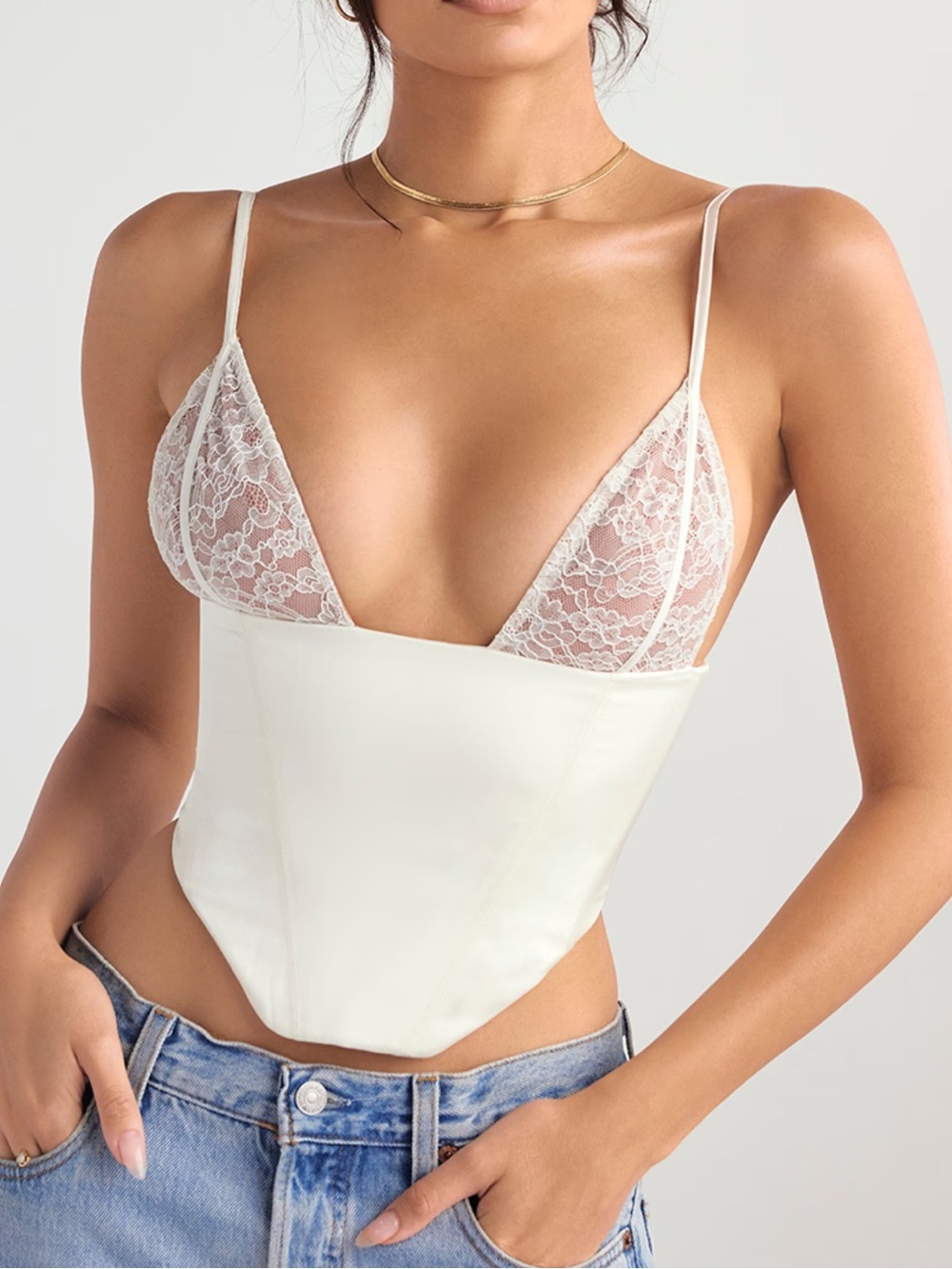 House of CB EMILEE Ivory Satin And Lace Corset
